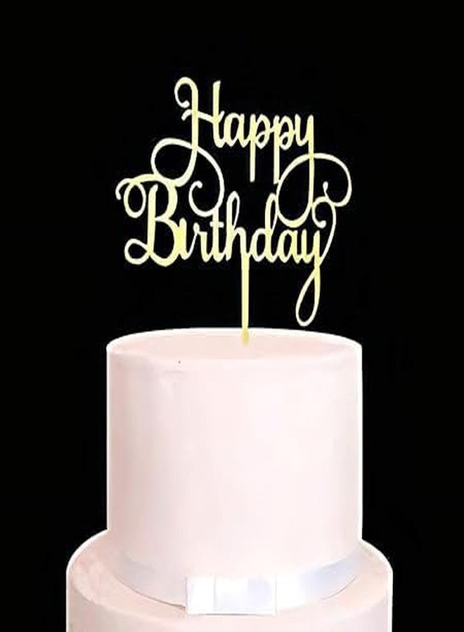 BRIJBAZAAR Happy Birthday Acrylic Cake Topper Pack of 1 Gold Cake Decoration Golden - Image 1